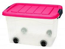 Контейнер 20 л для зберігання з кришкою на колесах ROLLER BOX Малиновий